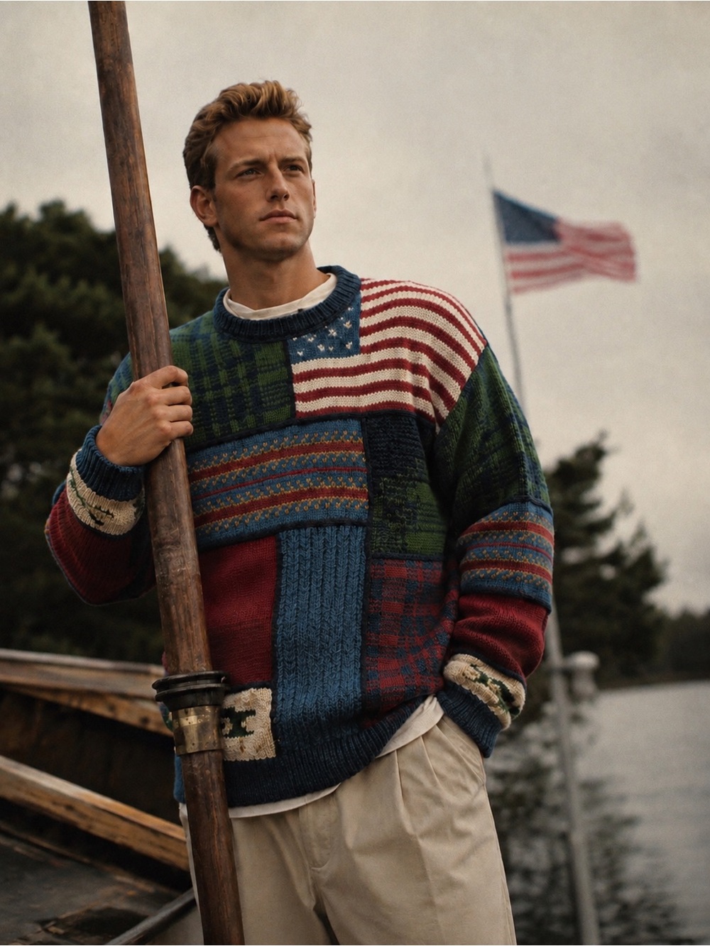 90’s Nautica Americana Patchwork Fisherman Vintage Crewneck Sweater -